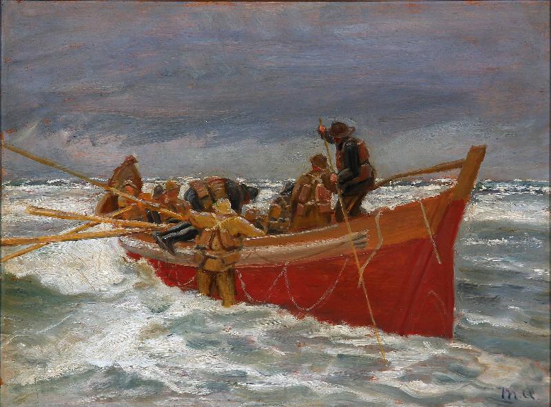 Michael Ancher The red rescue boat on its way out